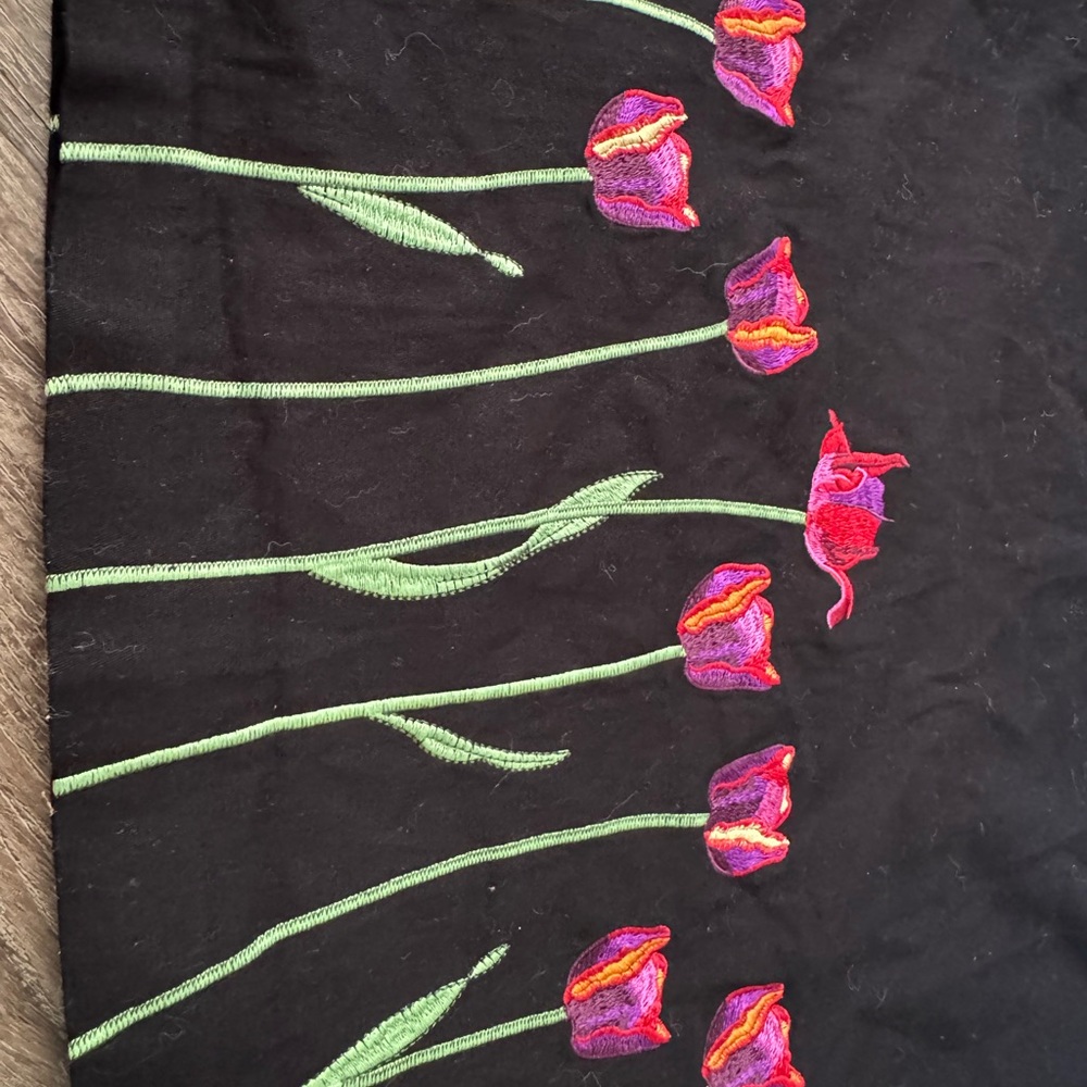 Black A-Line Skirt with Embroidered Tulips - Picture 3 of 5